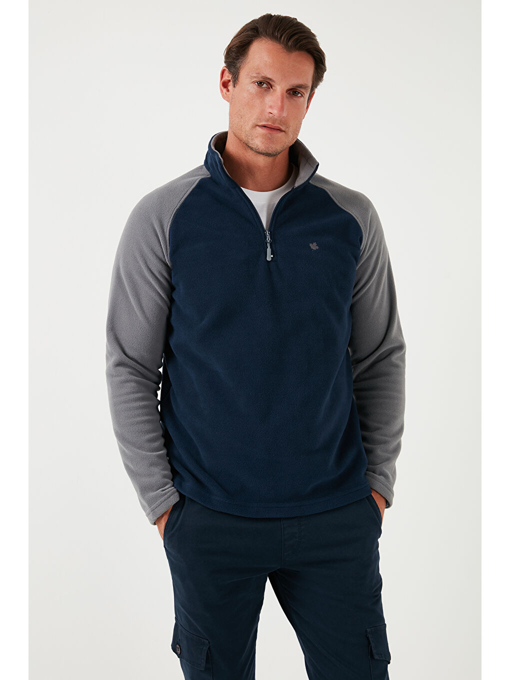 Gri Slim Fit Yarım Fermuarlı Kışlık Şardonlu 2'li Paket Polar 5906055S2-1