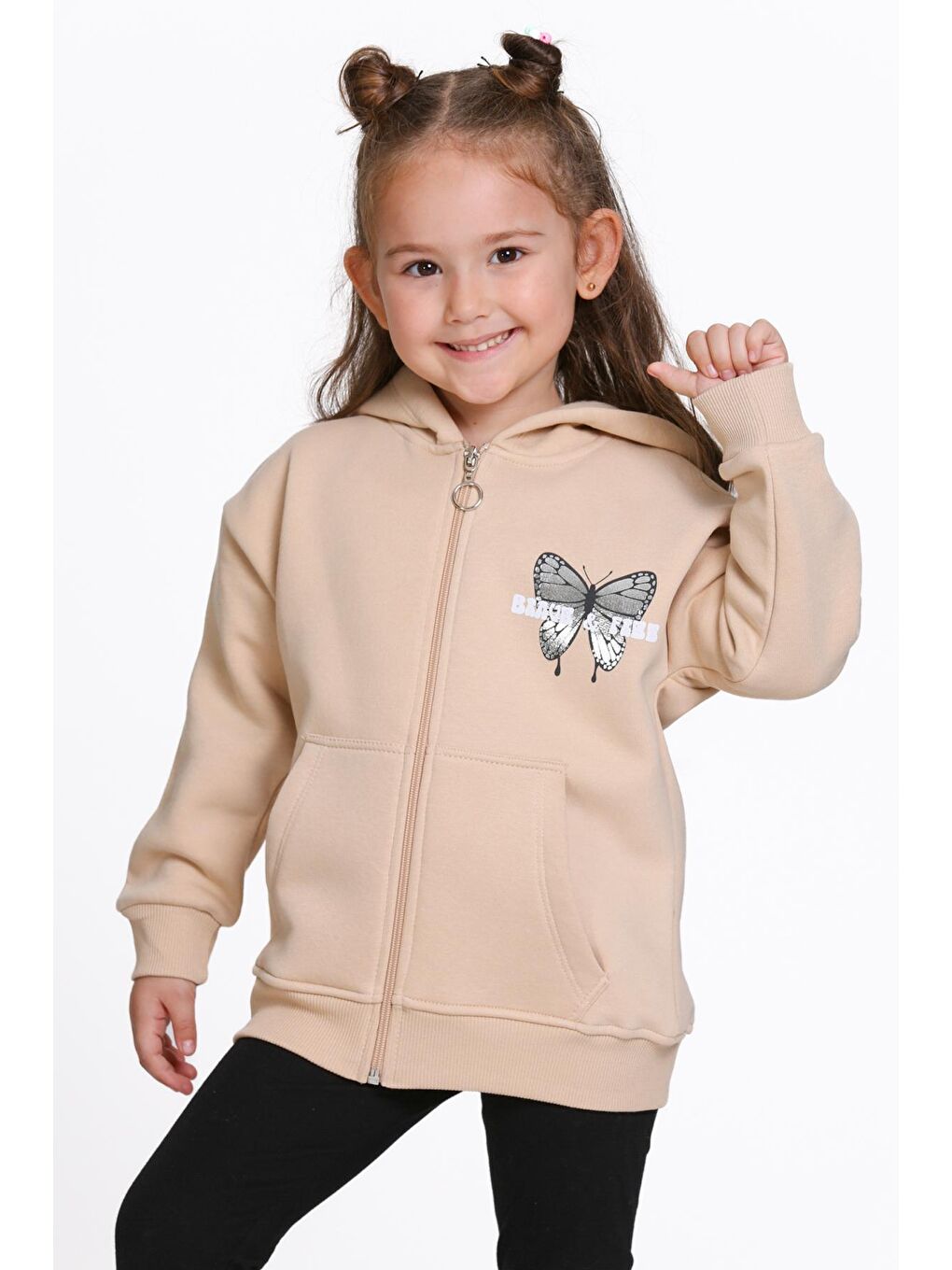 Kız Çocuk Bej Cosmie Dreamer Baskı Fermuarlı Sweatshırt-1