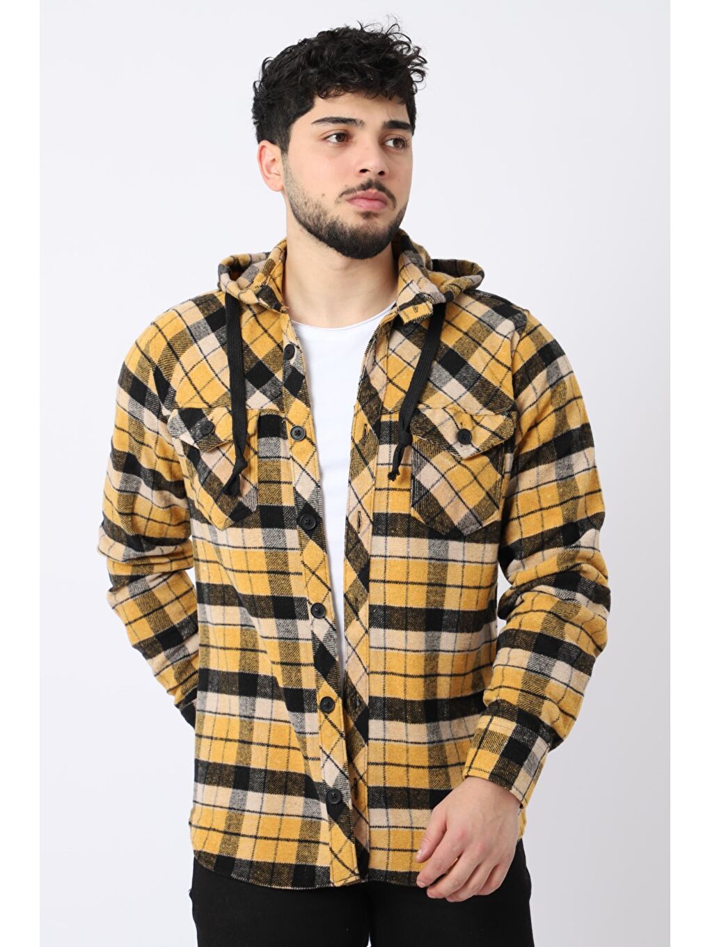 Bej Kapüşonlu Kışlık Oduncu Gömlek XC 16512