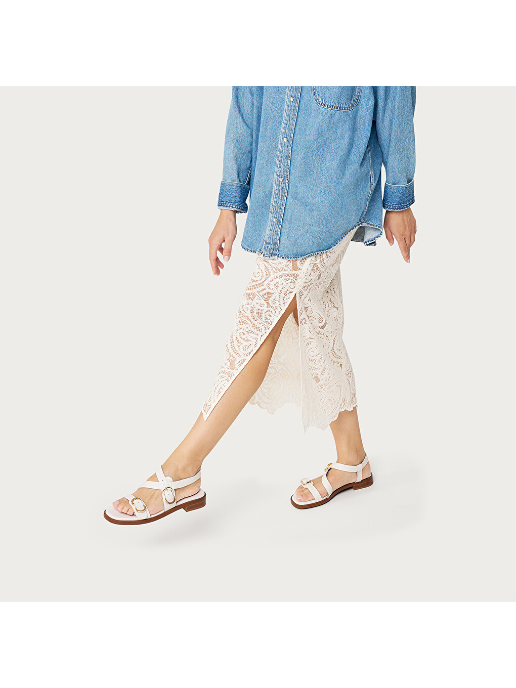 Beyaz Kadın Sandalet 87M6 LEATHER Multi-Strap Sandals-5