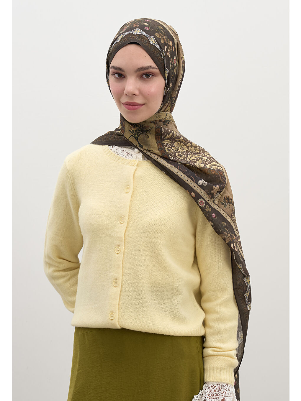 Wıld And Pure Desen Şal Koyu Haki-1