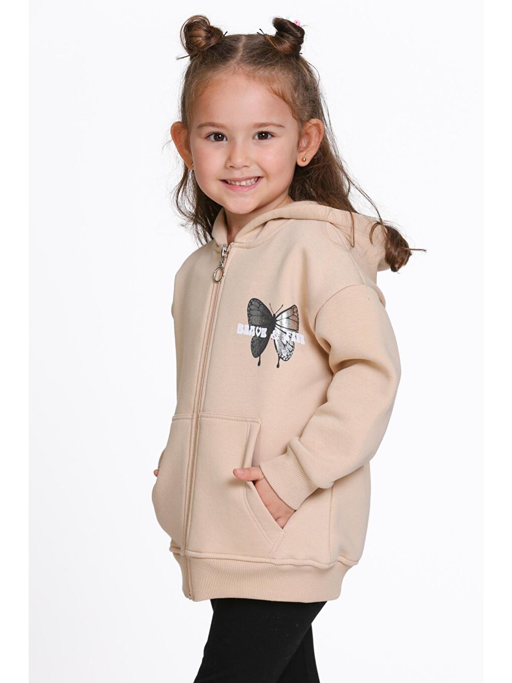 Kız Çocuk Bej Cosmie Dreamer Baskı Fermuarlı Sweatshırt-2