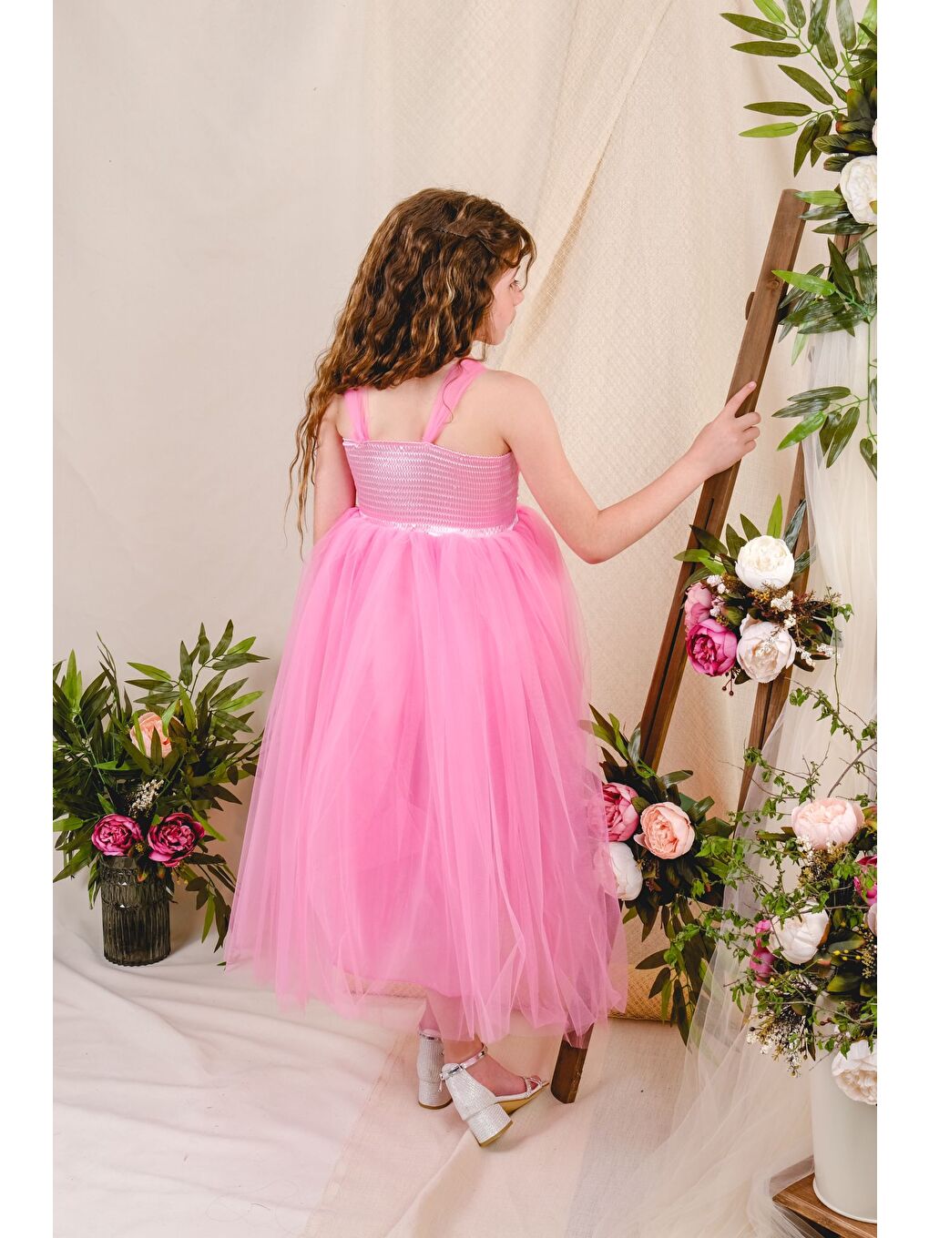 Kırmızı Sırt Gipeli Tütü Etek Kız Çocuk Saten Parti Abiye Elbise-1