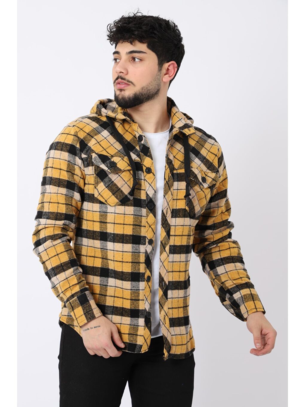 Bej Kapüşonlu Kışlık Oduncu Gömlek XC 16512-1