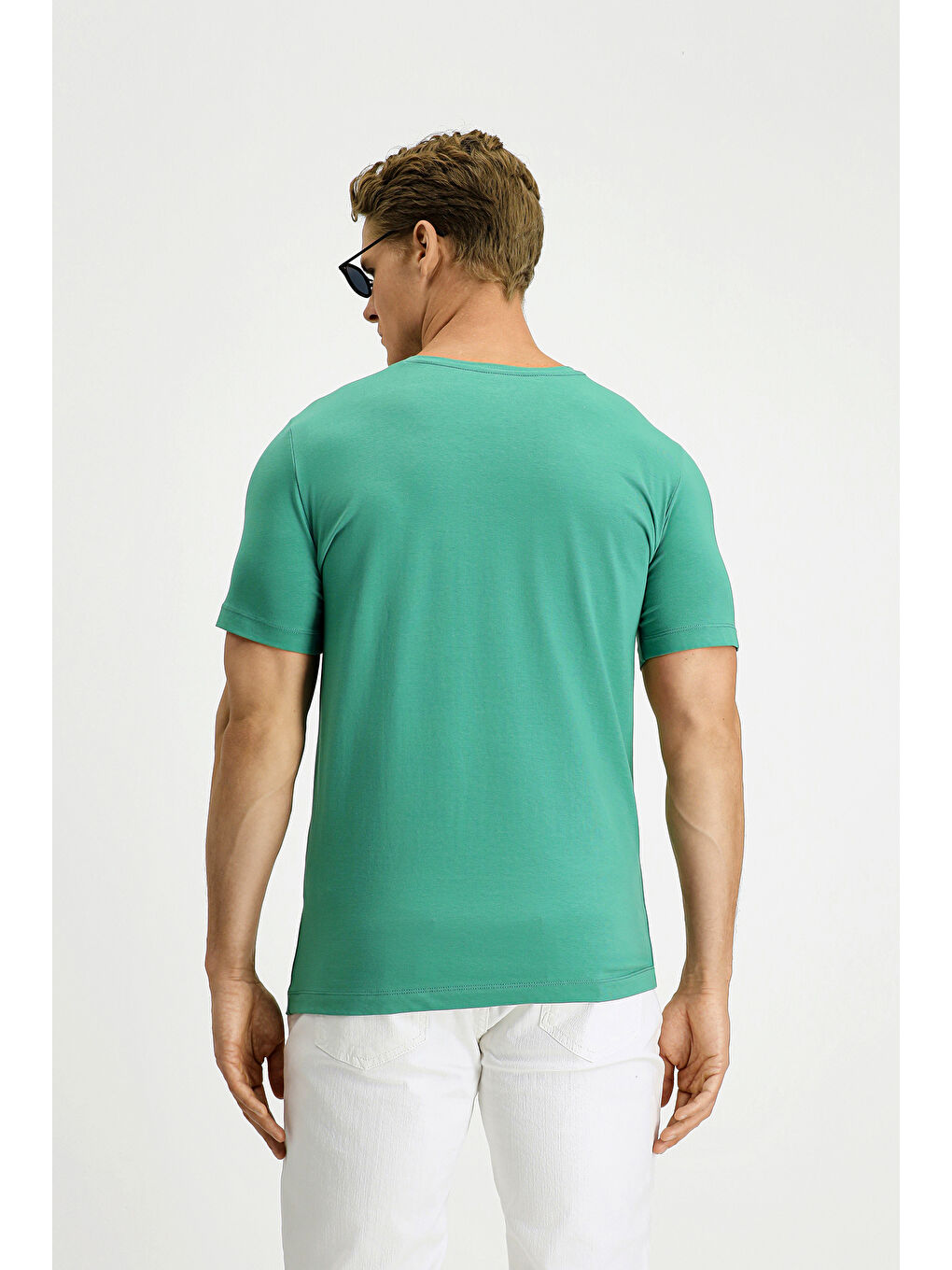 Yeşil Bisiklet Yaka Slim Fit Dar Kesim Süprem Pamuklu Tişört-3