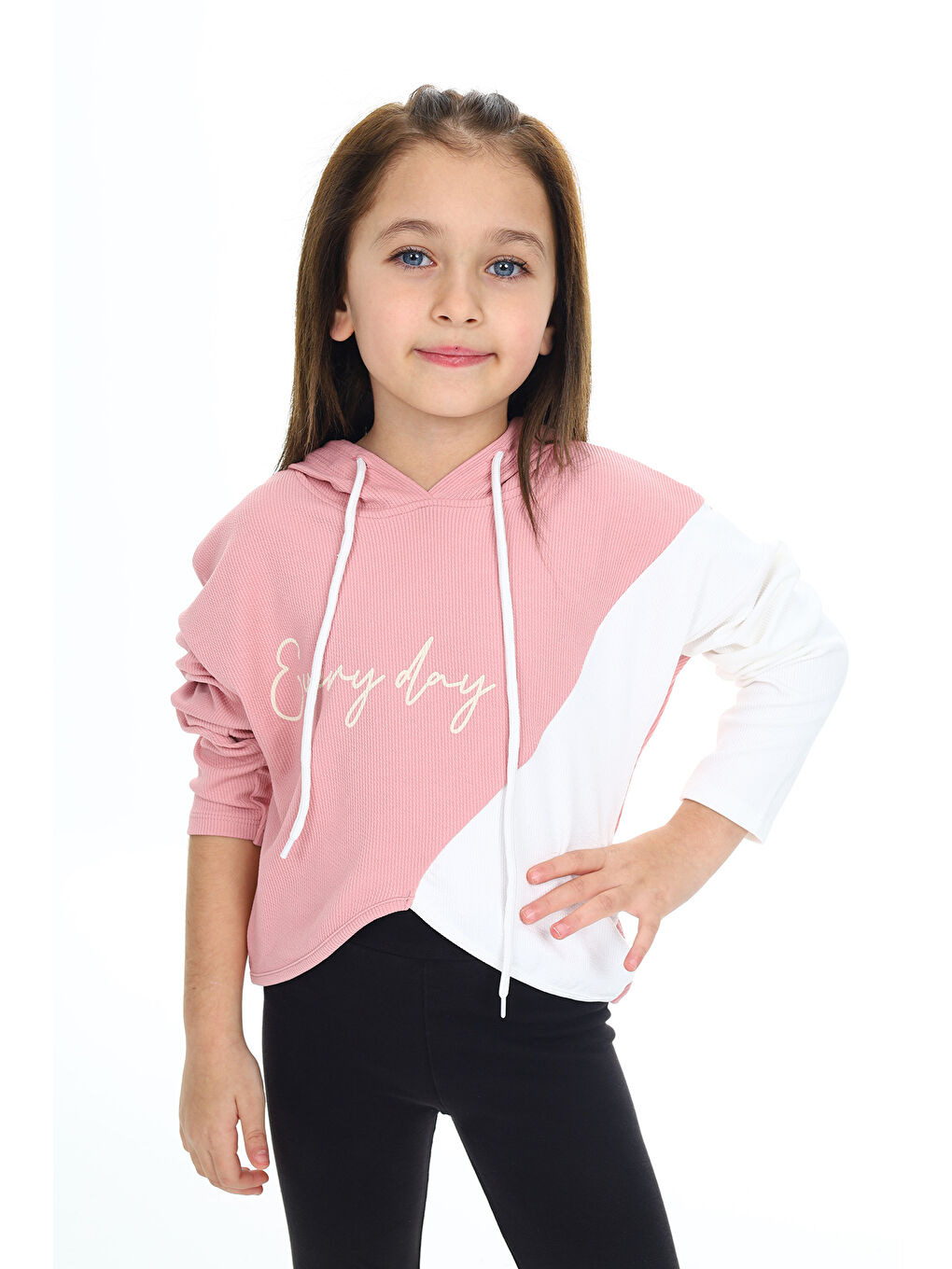 EFTELYA Pembe Kız Çocuk Crop Kapüşonlu Sweatshirt Px 9332 2