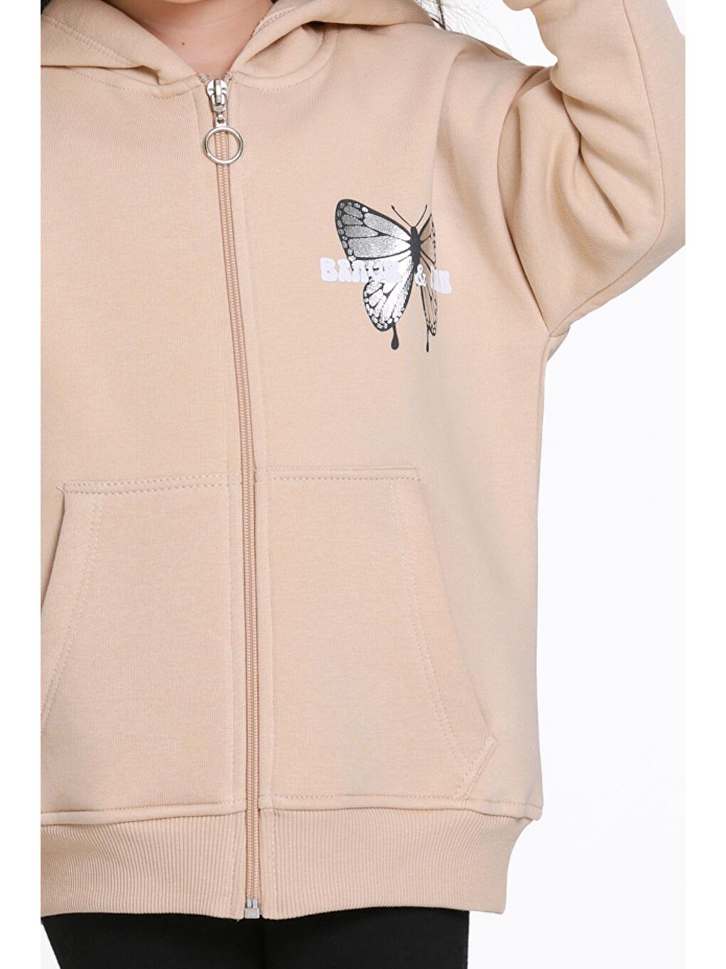 Kız Çocuk Bej Cosmie Dreamer Baskı Fermuarlı Sweatshırt-3