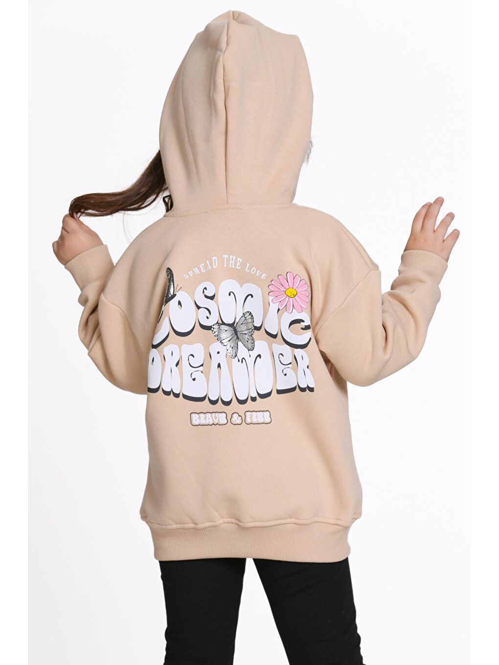 Kız Çocuk Bej Cosmie Dreamer Baskı Fermuarlı Sweatshırt-4