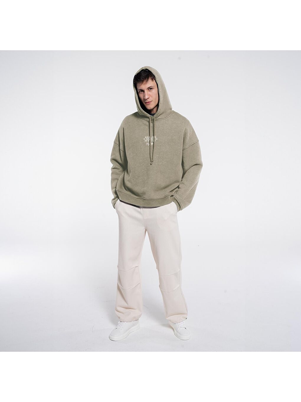 Friday Offset Açık Gri Velo Erkek Açık Gri Kapüşonlu Ekstra Oversize Sweatshirt Hoodie - Yıkama Efektli 3 İplik Kumaş - 2