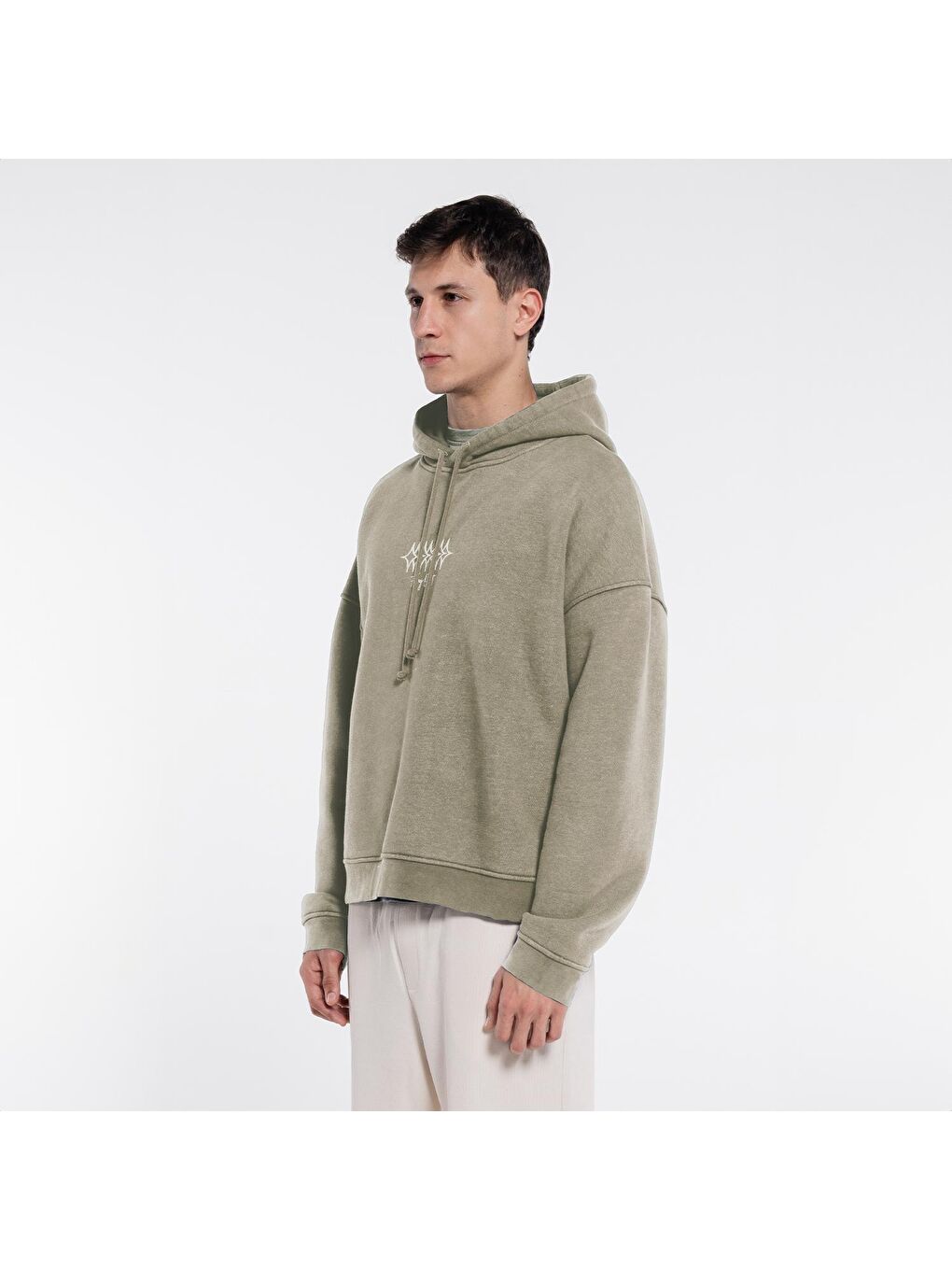 Friday Offset Açık Gri Velo Erkek Açık Gri Kapüşonlu Ekstra Oversize Sweatshirt Hoodie - Yıkama Efektli 3 İplik Kumaş - 3