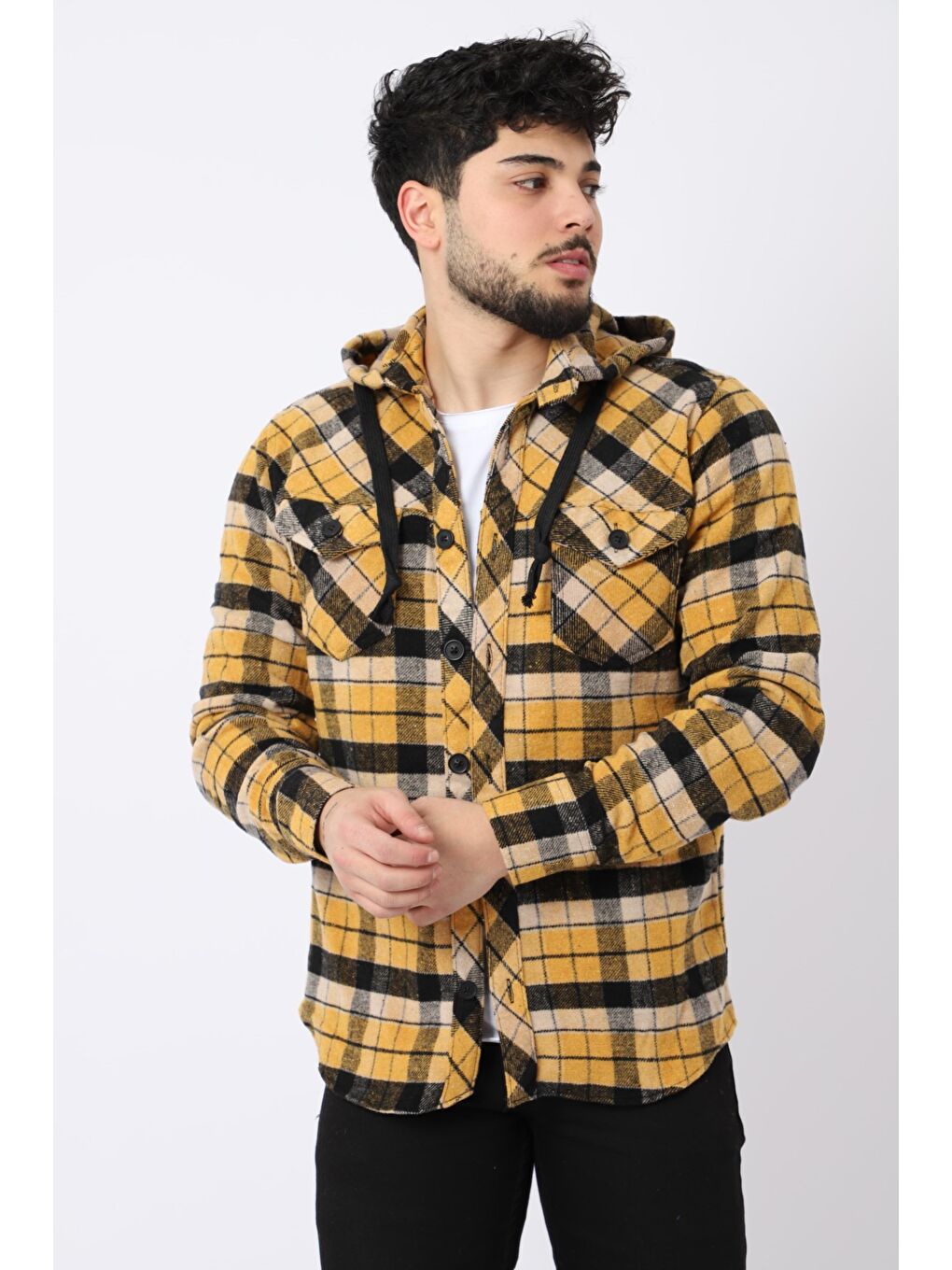 Bej Kapüşonlu Kışlık Oduncu Gömlek XC 16512-2