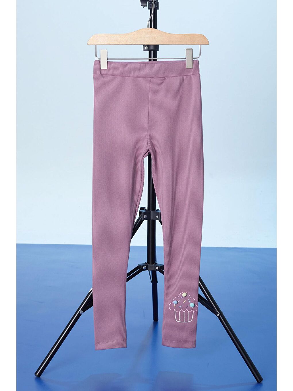 Pembe Gül Kurusu Cupcake Nakışlı Fitilli Kız Çocuk Tayt