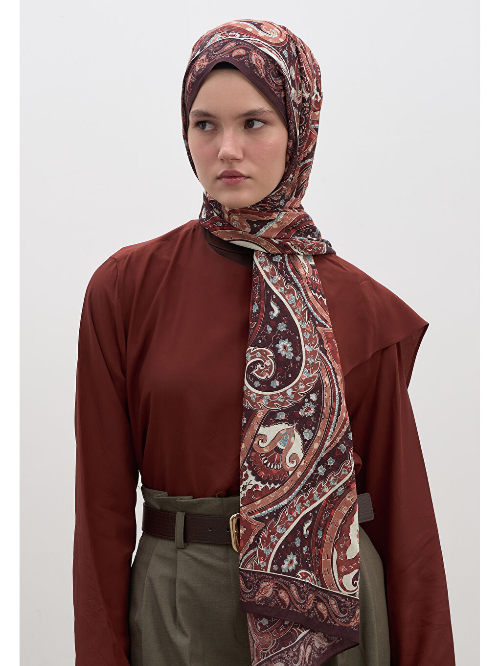 Kahverengi Panthea Desen Şal Kiremit