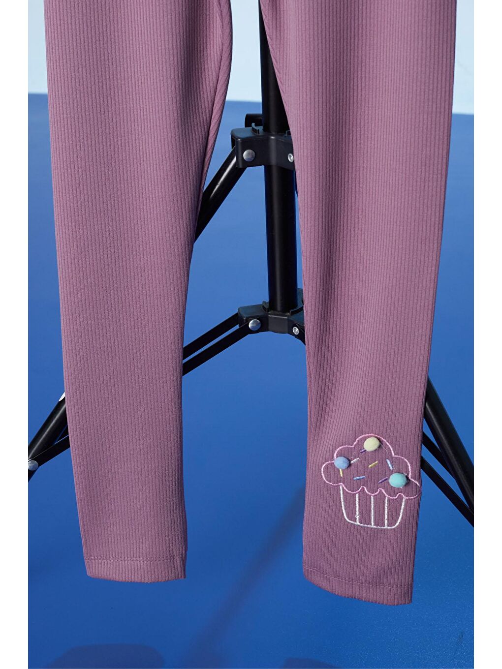 Pembe Gül Kurusu Cupcake Nakışlı Fitilli Kız Çocuk Tayt-2