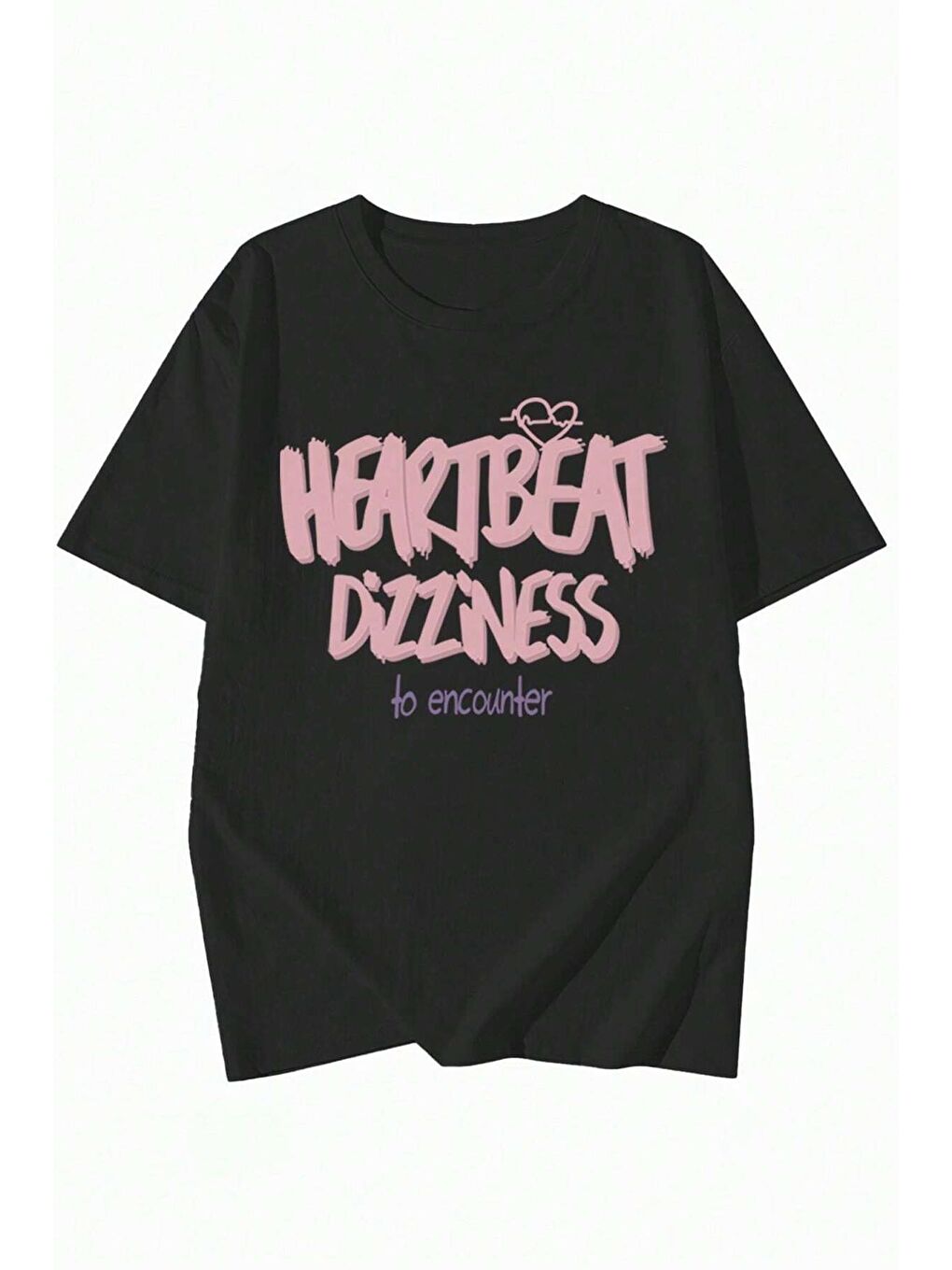 uyguntarz Siyah Unisex Heart Beat Baskılı Oversize Tshirt - 1