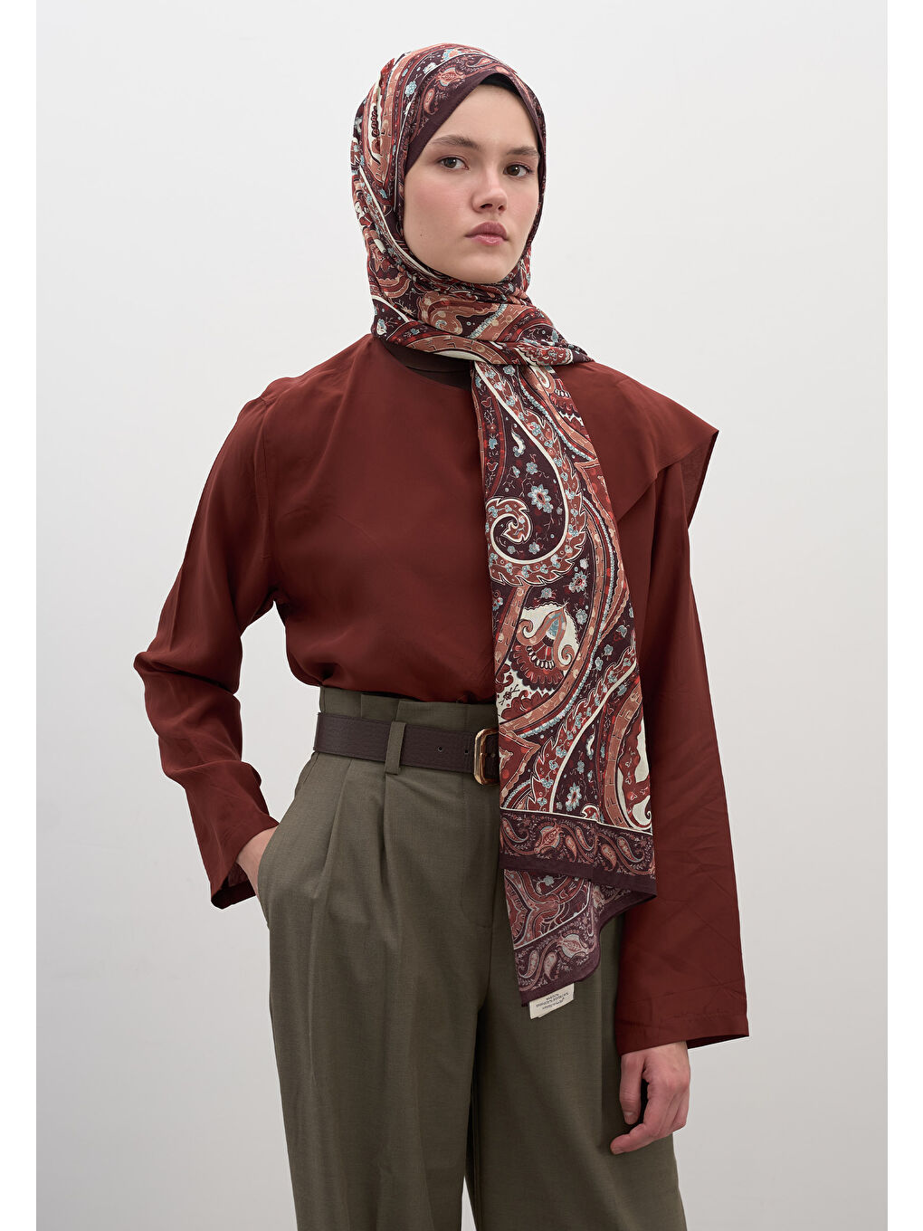 Kahverengi Panthea Desen Şal Kiremit-1