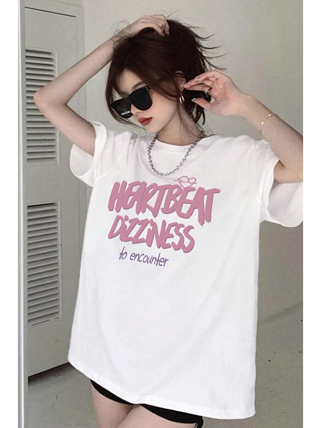 uyguntarz Beyaz Unisex Heart Beat Baskılı Oversize Tshirt