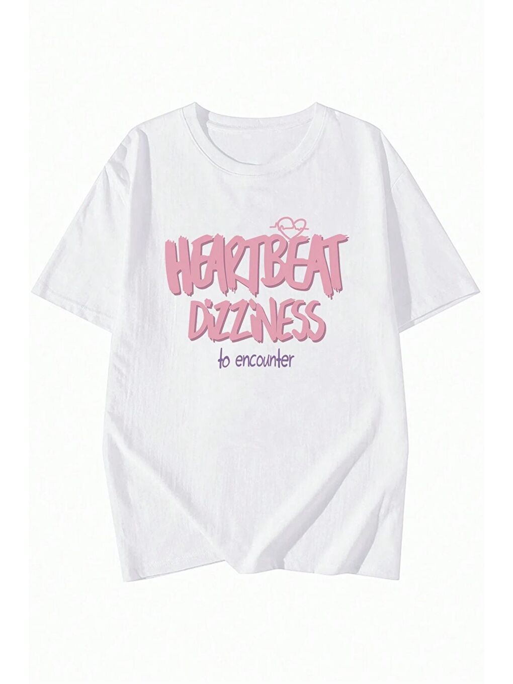 uyguntarz Beyaz Unisex Heart Beat Baskılı Oversize Tshirt - 1