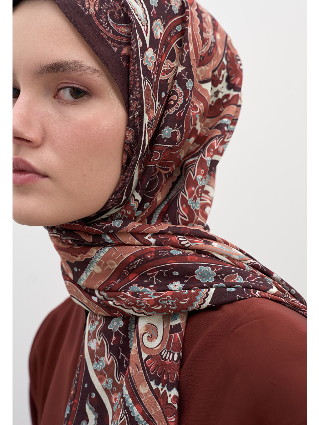 Kahverengi Panthea Desen Şal Kiremit-3