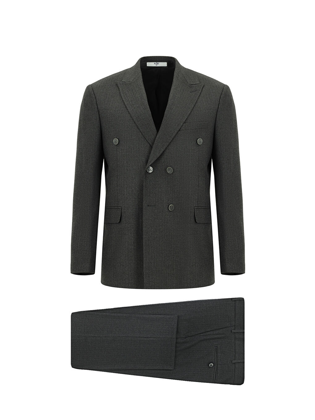 Gri Regular Fit Çizgili Kruvaze Takım Elbise