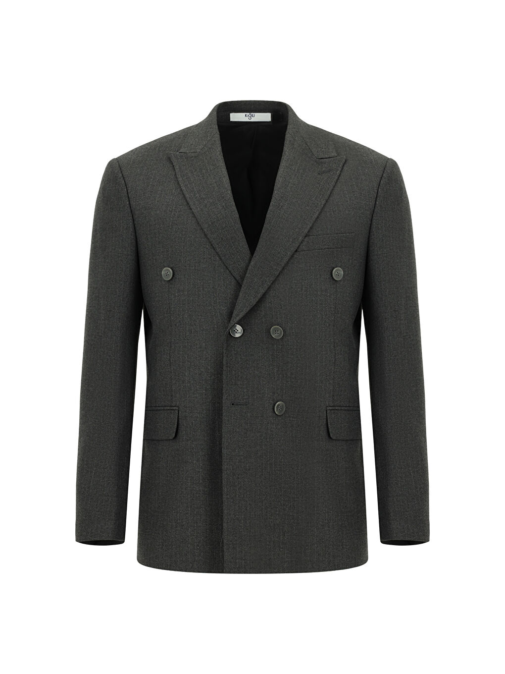 Gri Regular Fit Çizgili Kruvaze Takım Elbise-1