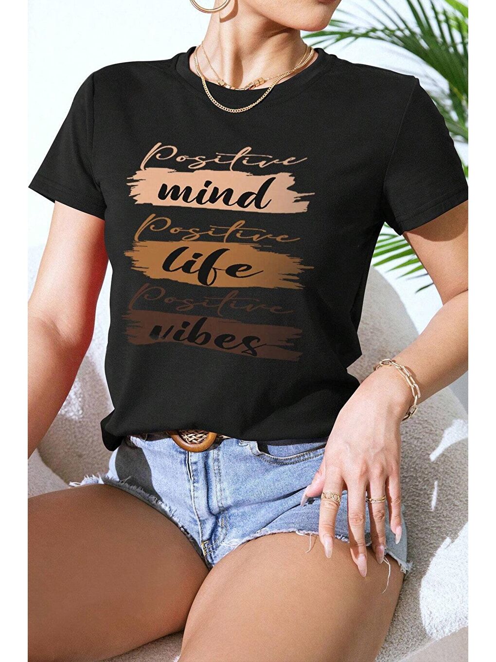 uyguntarz Siyah Unisex Mind Life Vibes Baskılı Oversize Tshirt