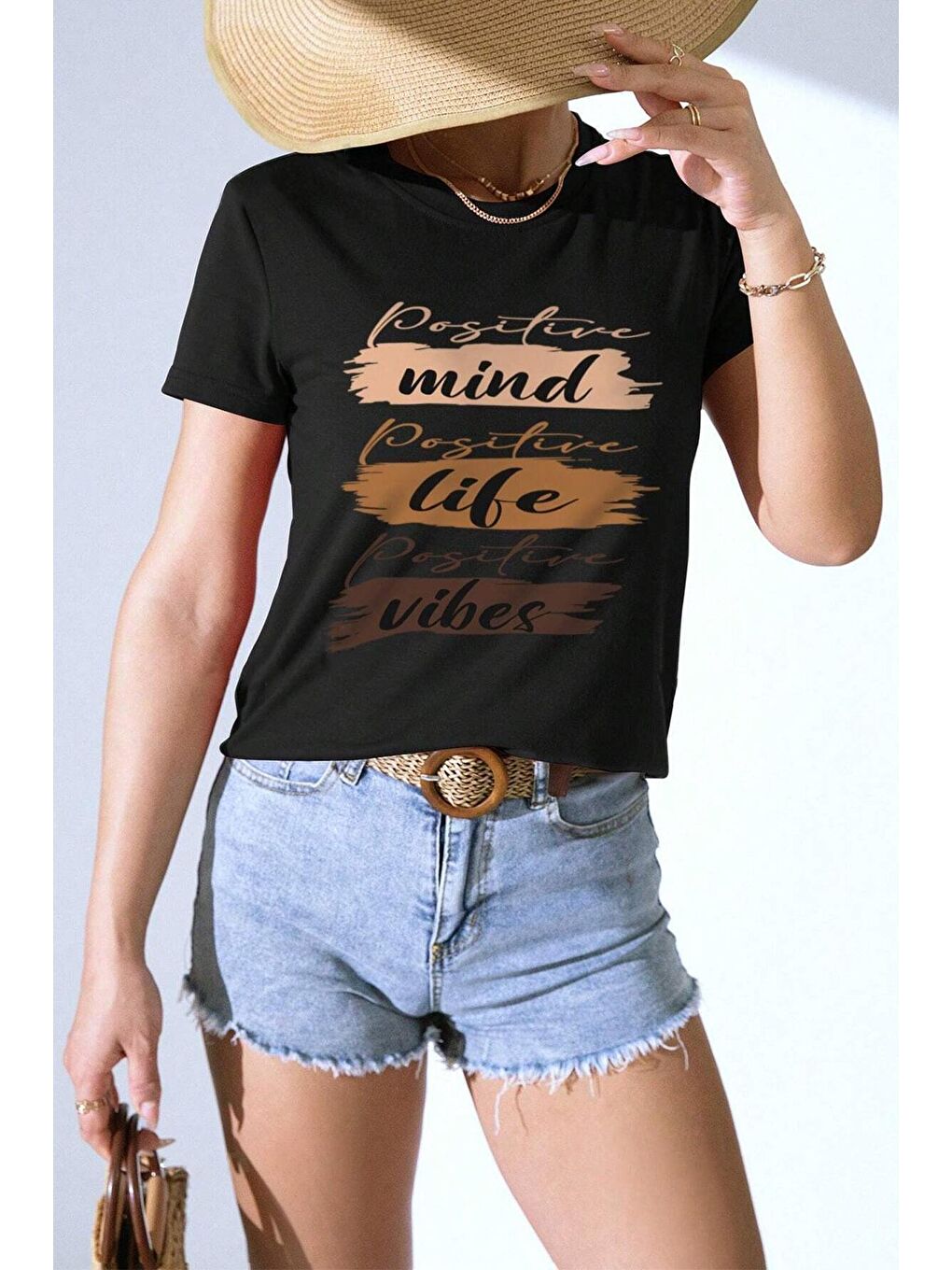 uyguntarz Siyah Unisex Mind Life Vibes Baskılı Oversize Tshirt - 1