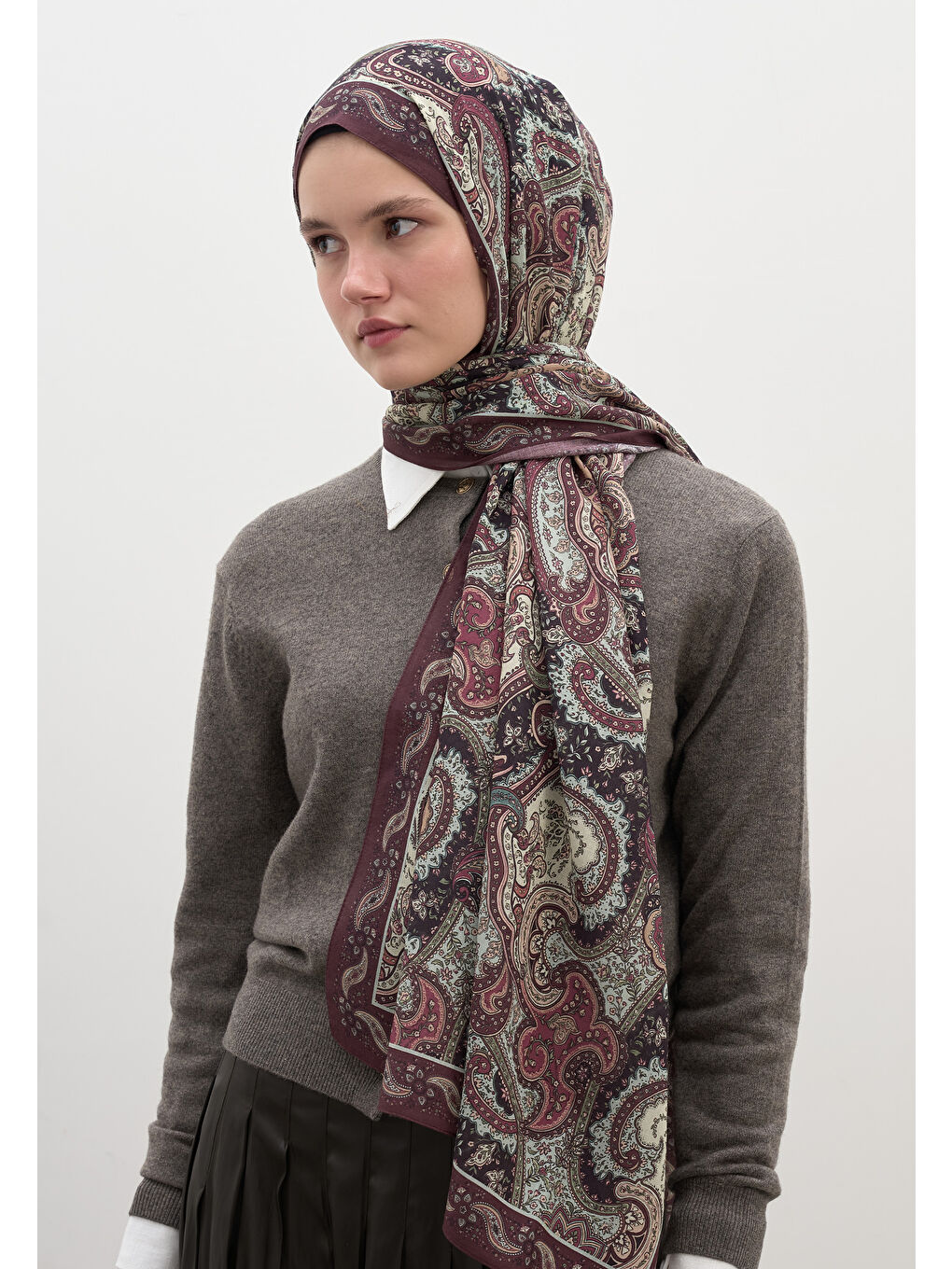 Avery Desen Şal Mürdüm-1