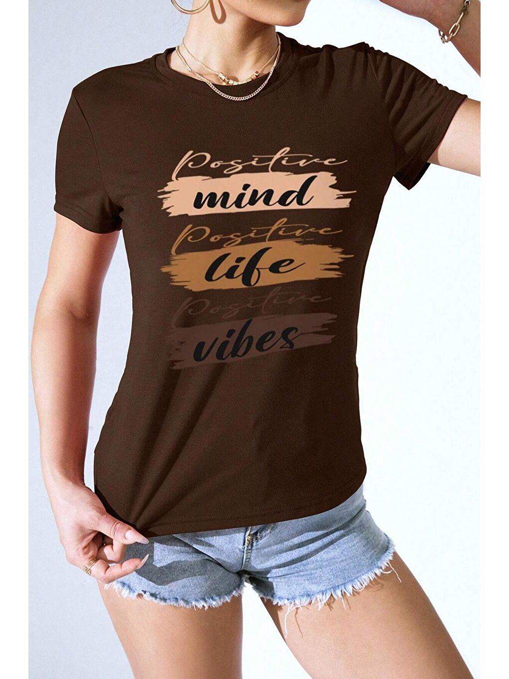 uyguntarz Kahverengi Unisex Mind Life Vibes Baskılı Oversize Tshirt