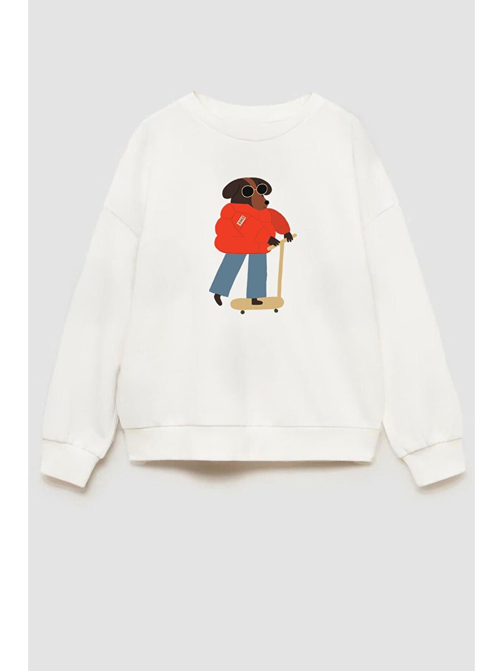 Ekru Kız Çocuk Baskılı 3 İplik Kumaş Pamuklu Sweatshirt-1