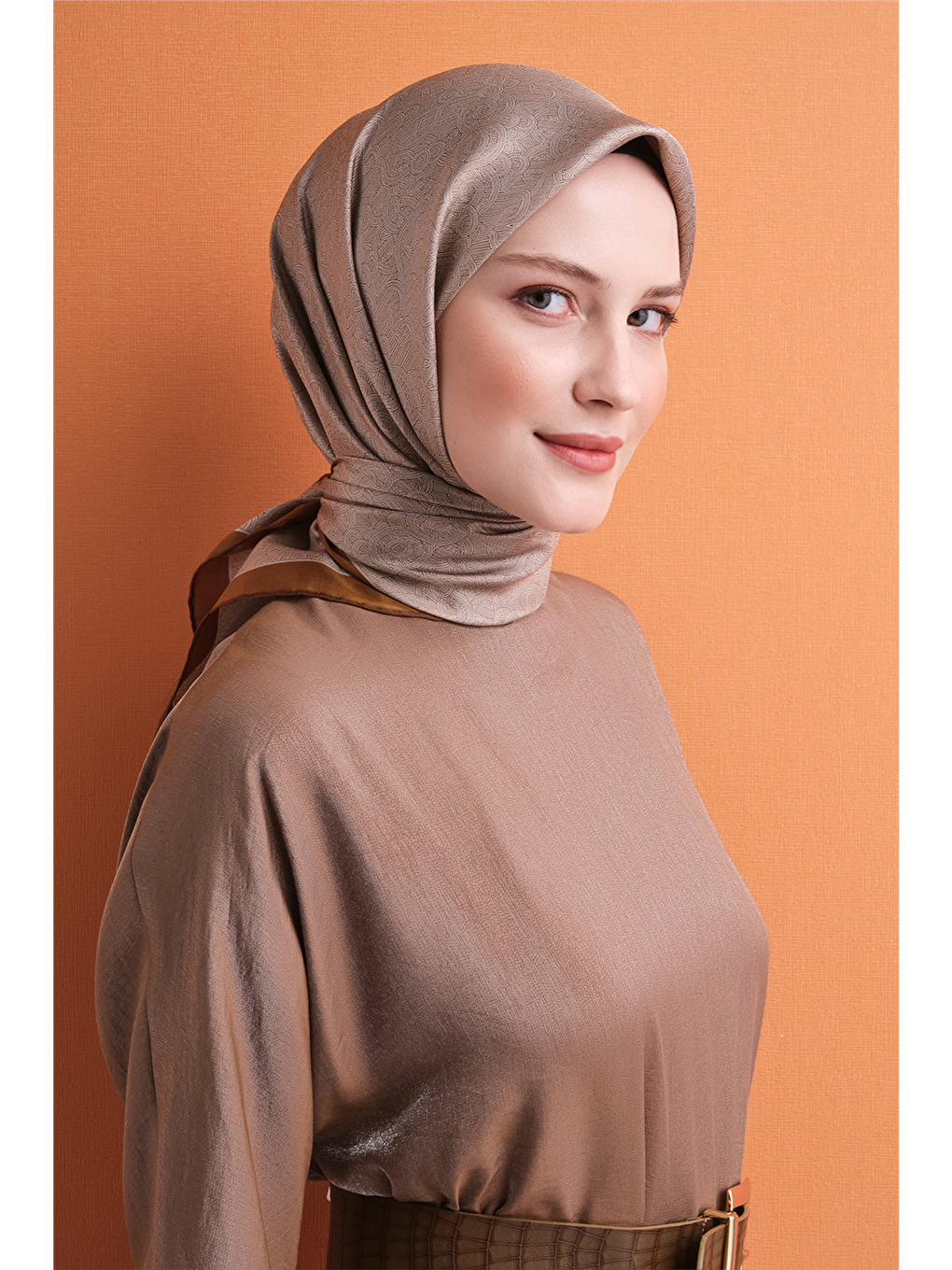 Kahverengi Saf İpek Twill Eşarp 9601d 82-1