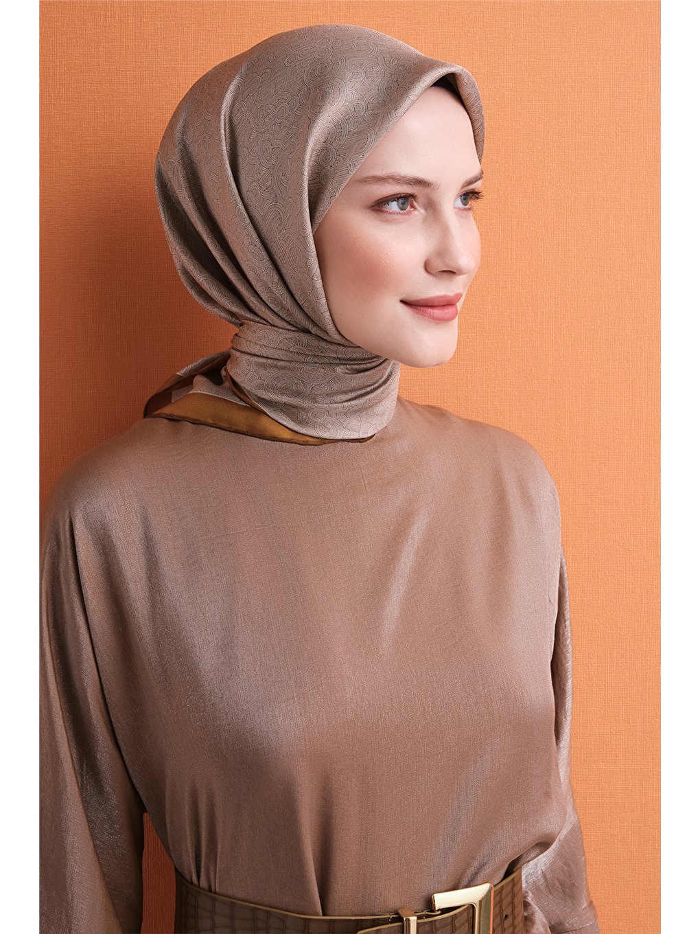 Kahverengi Saf İpek Twill Eşarp 9601d 82-2