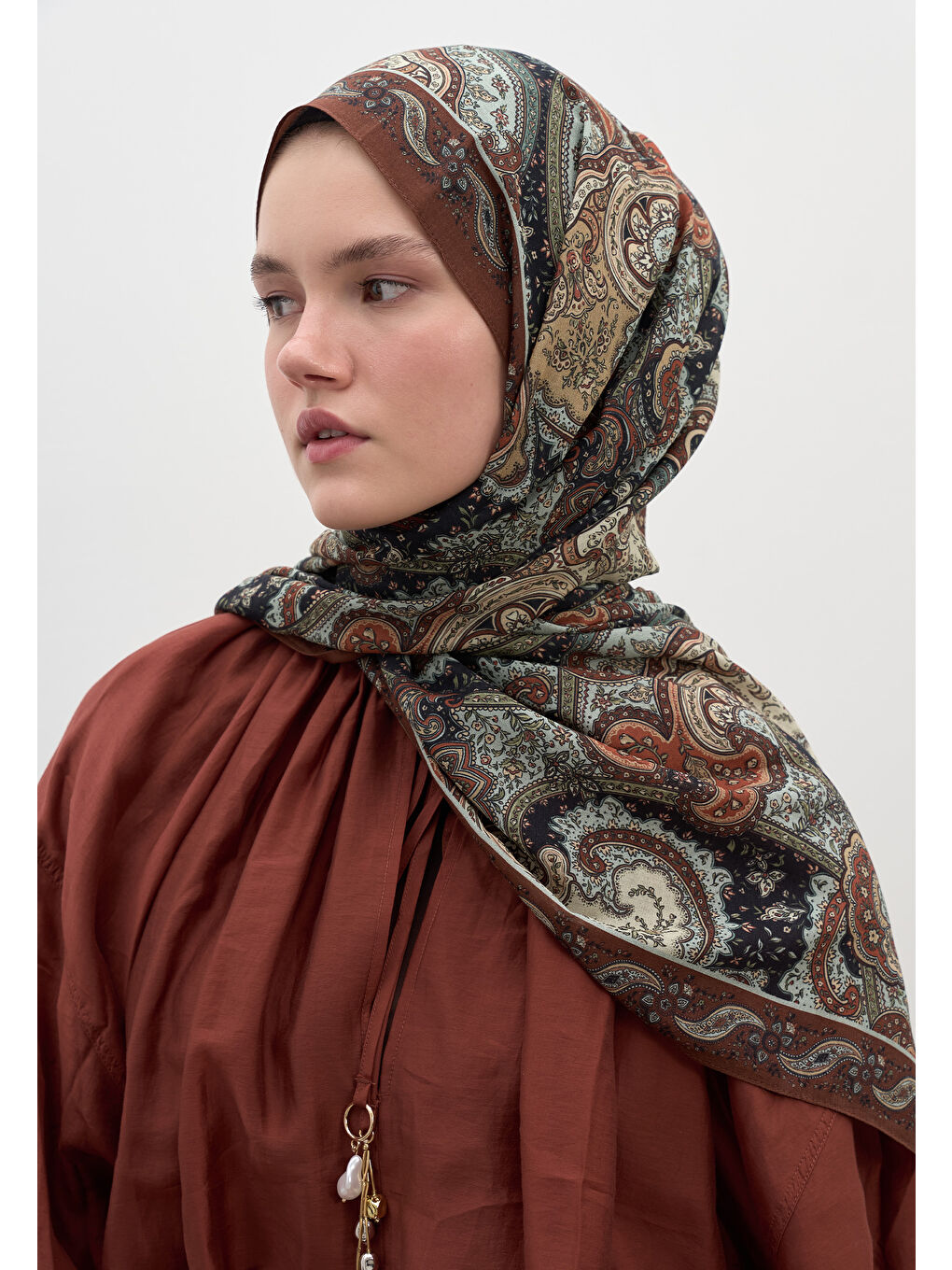 Turuncu Avery Desen Şal Bakır-1