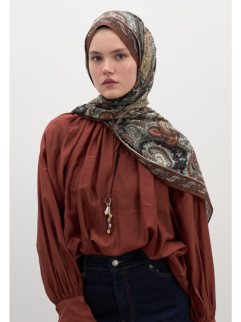 Turuncu Avery Desen Şal Bakır-2