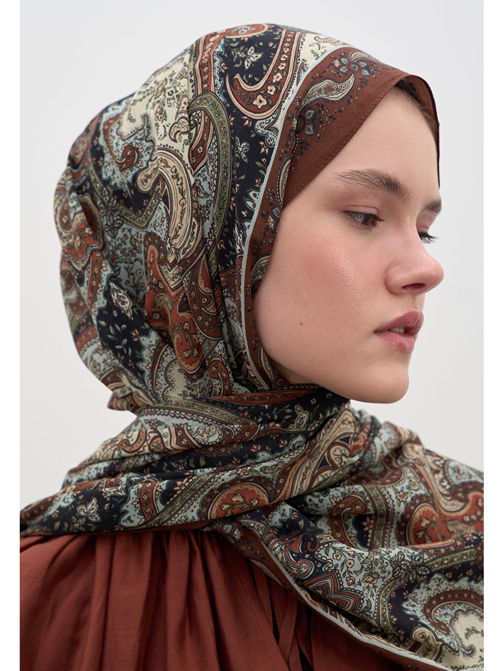 Turuncu Avery Desen Şal Bakır-3