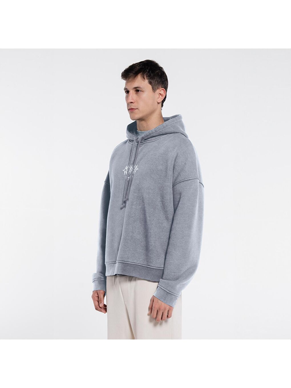 Friday Offset Açık Mavi Velo Erkek Açık Mavi Kapüşonlu Ekstra Oversize Sweatshirt Hoodie - Yıkama Efektli 3 İplik Kumaş - 3