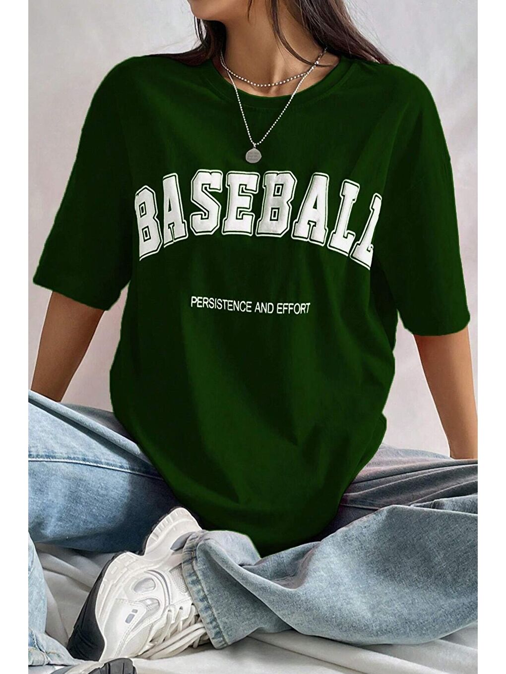 uyguntarz Yeşil Unisex Baseball Baskılı Oversize Tshirt