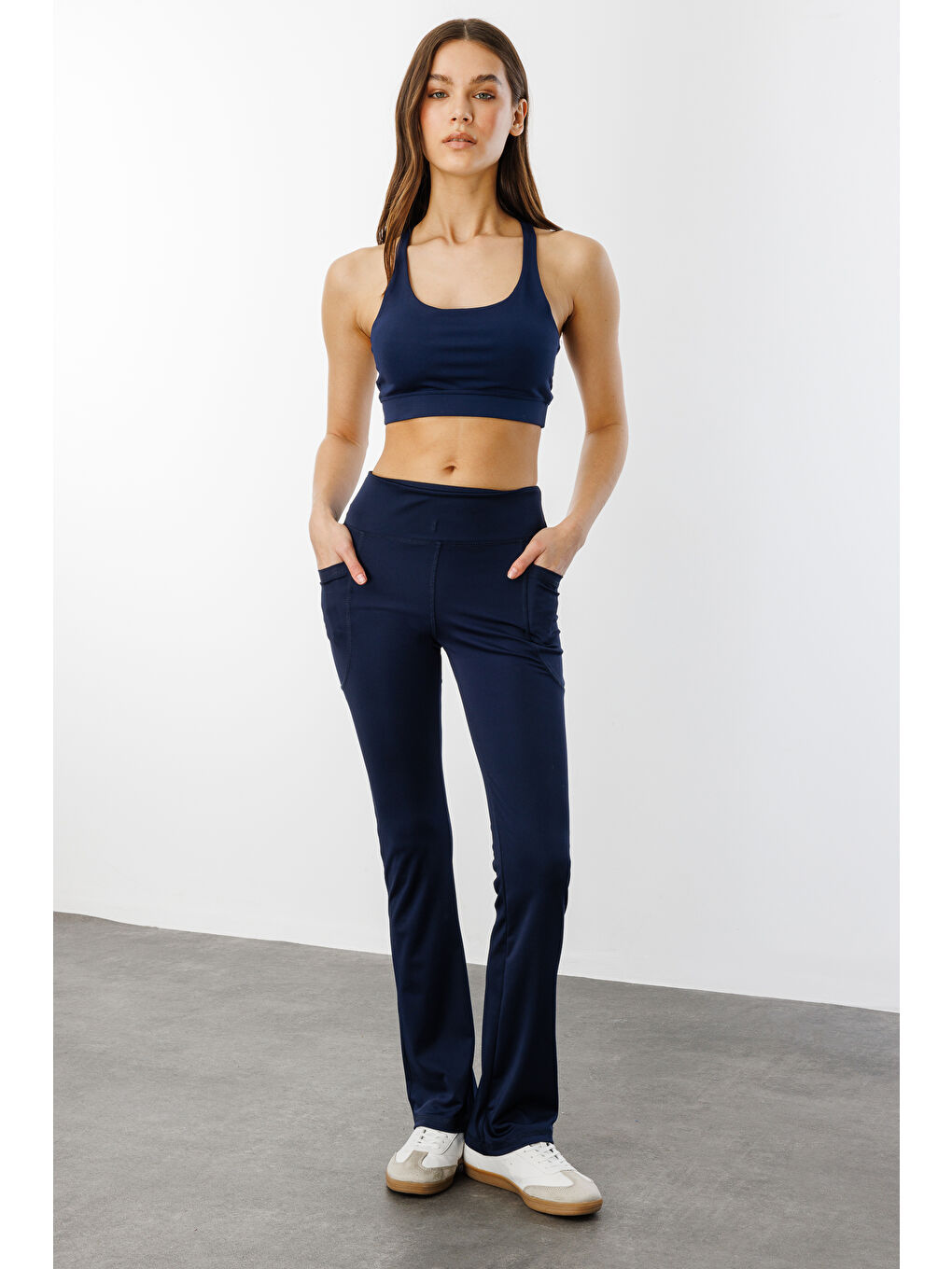 Lacivert Kadın Yüksek Bel Toparlayıcı Çift Cepli Ispanyol Paça Tayt İSPANYOLPAÇA-TAYT-1