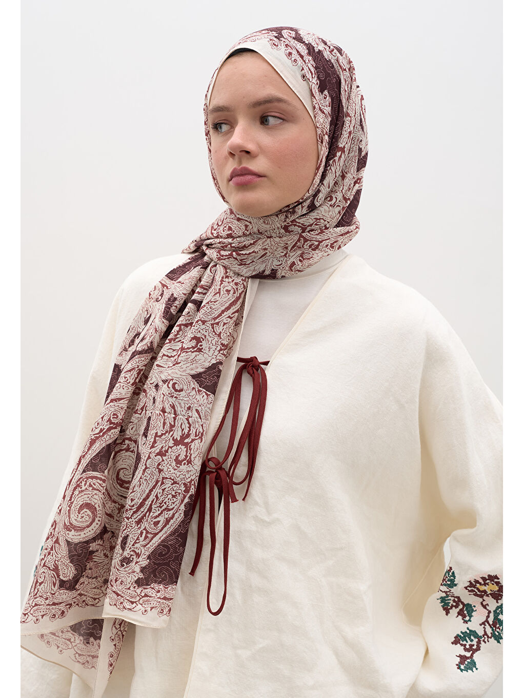 Wıld Paısley Desen Şal Bordo-1