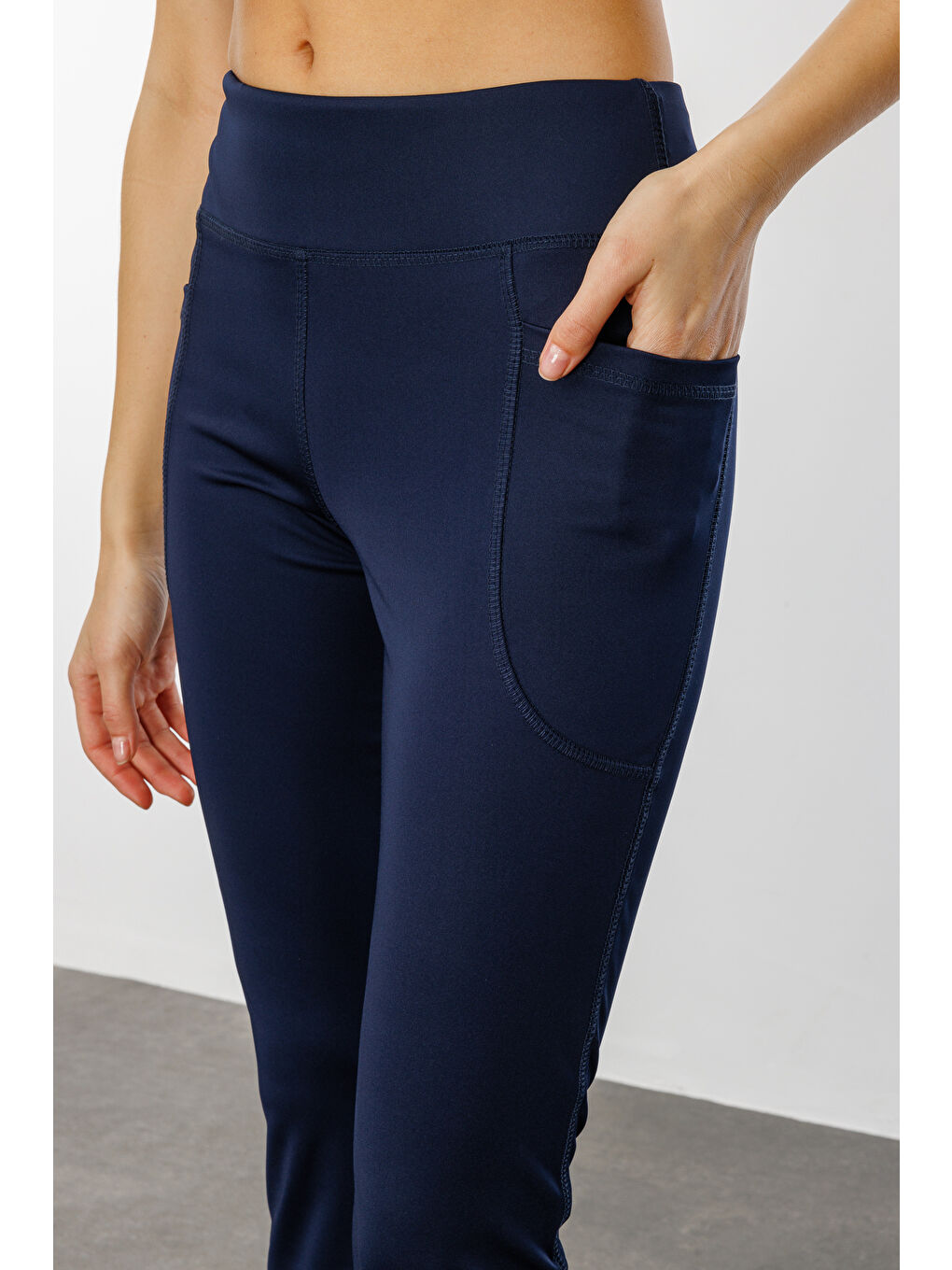 Lacivert Kadın Yüksek Bel Toparlayıcı Çift Cepli Ispanyol Paça Tayt İSPANYOLPAÇA-TAYT-4
