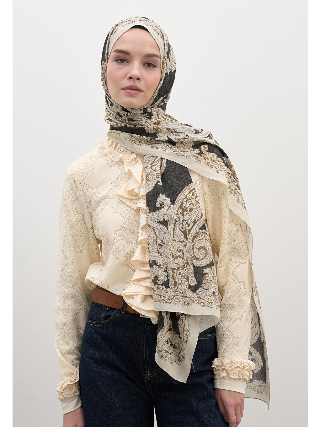 Wıld Paısley Desen Şal Antrasit-1