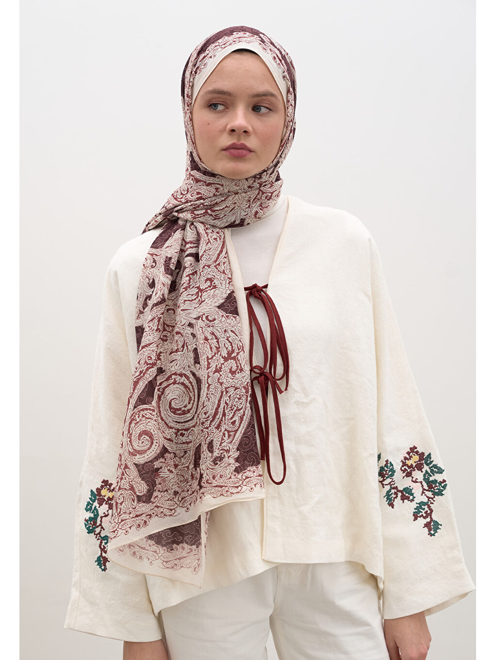 Wıld Paısley Desen Şal Bordo-3