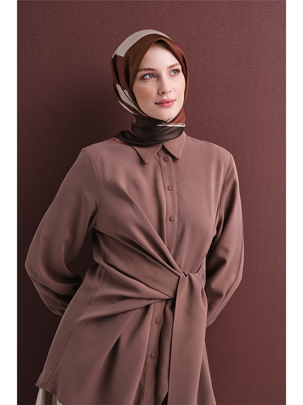 Kahverengi Saf İpek Twill Eşarp 9610d 83-1