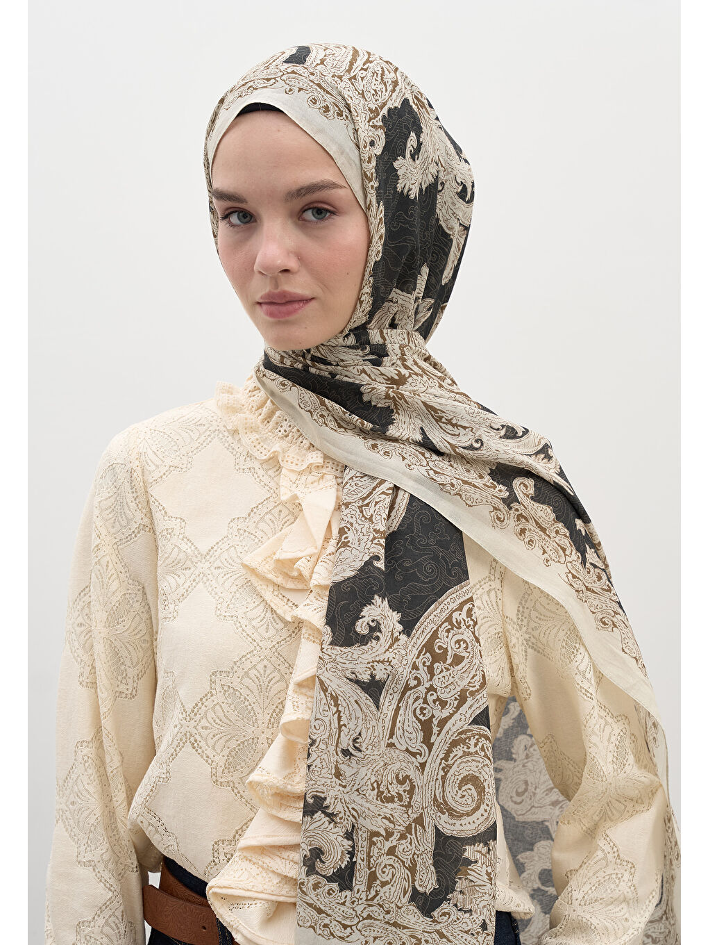 Wıld Paısley Desen Şal Antrasit-2
