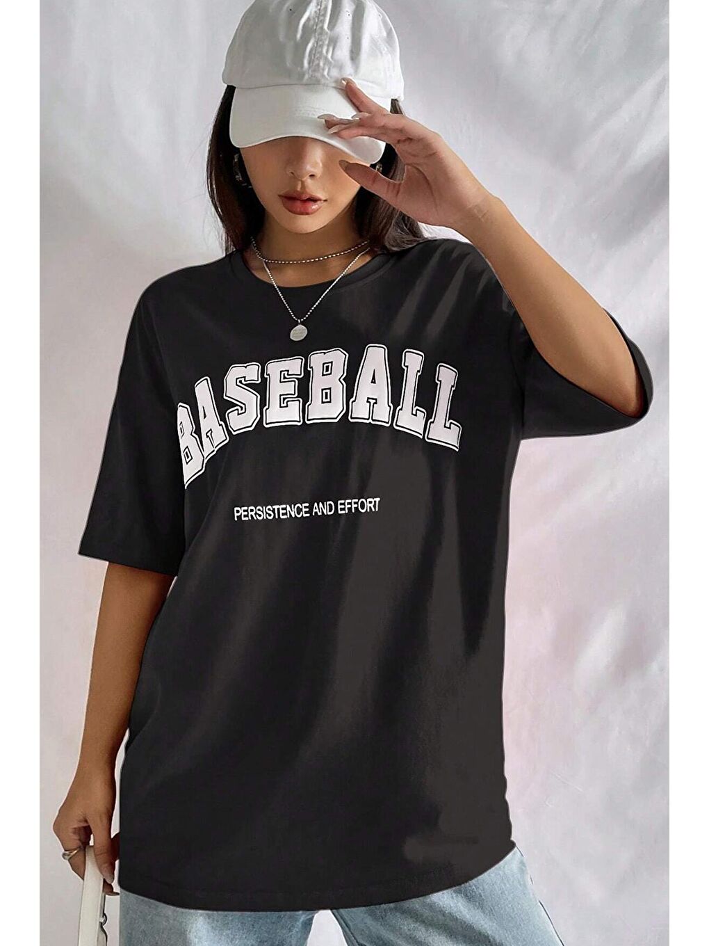 uyguntarz Siyah Unisex Baseball Baskılı Oversize Tshirt