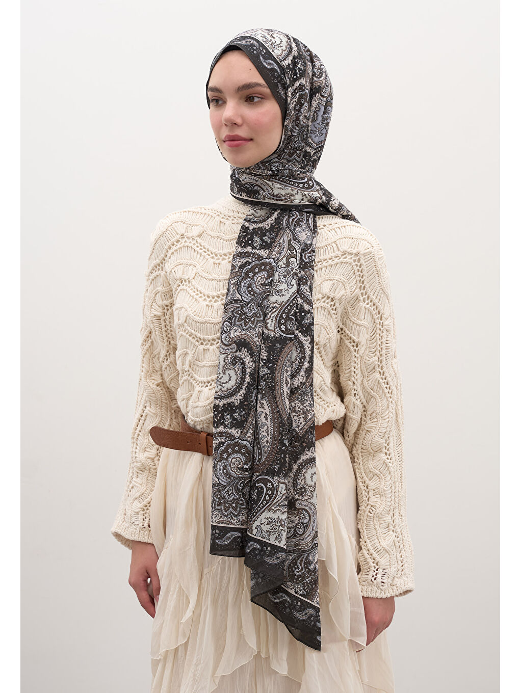 Kahverengi Avery Desen Şal Tozlu Kahve