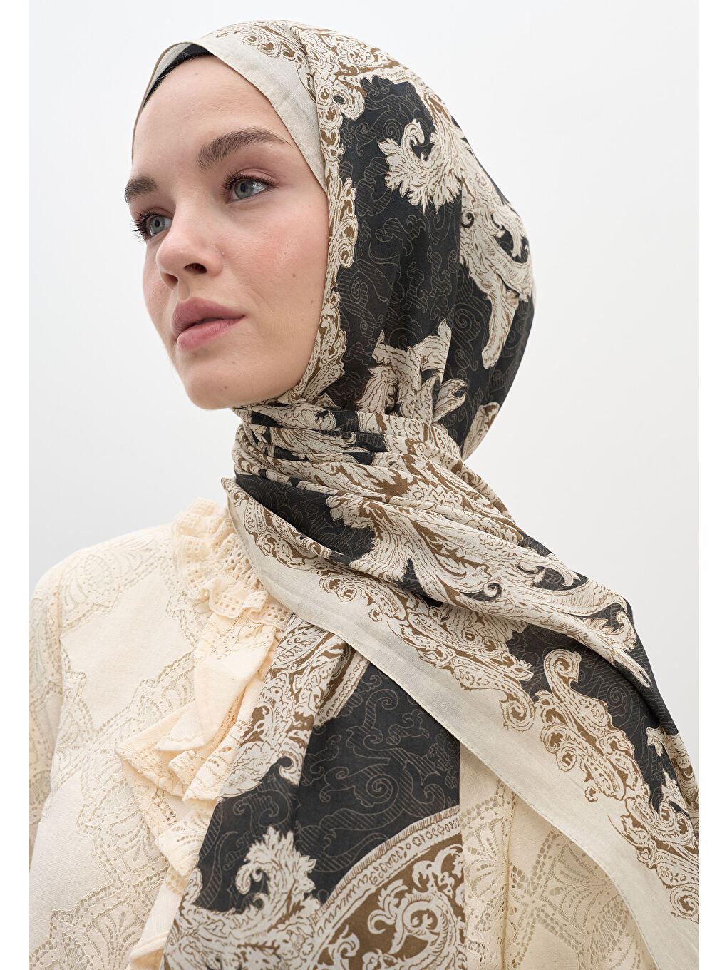 Wıld Paısley Desen Şal Antrasit-3