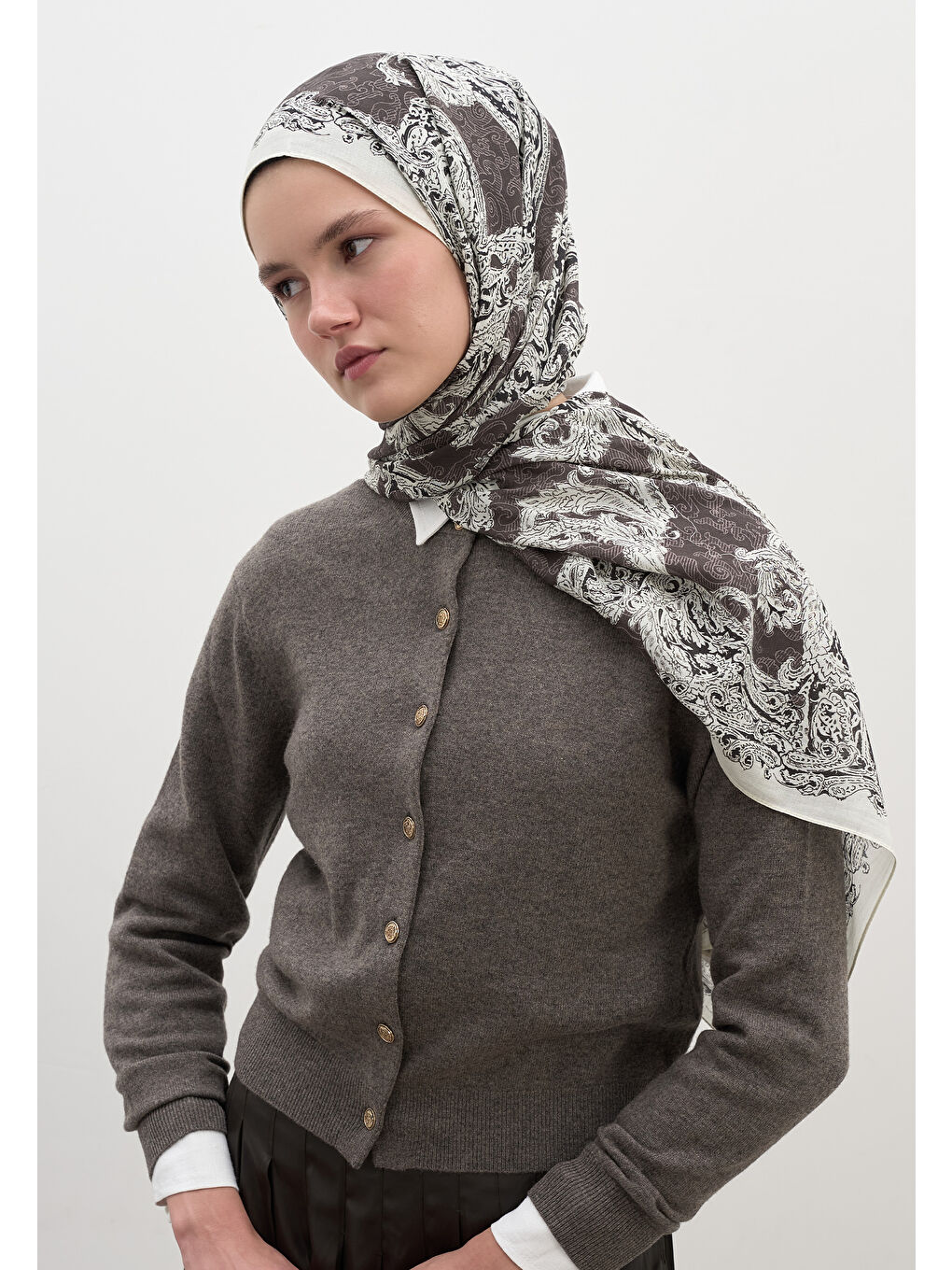 Bej Wıld Paısley Desen Şal Vizon