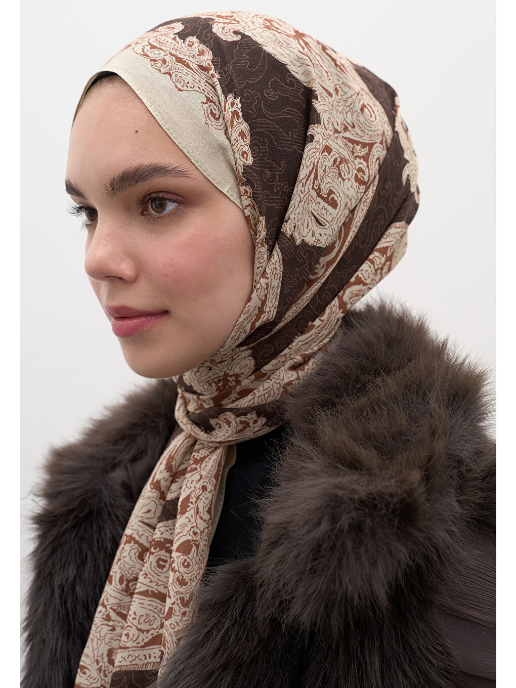 Kahverengi Wıld Paısley Desen Şal Sıcak Kahve-2