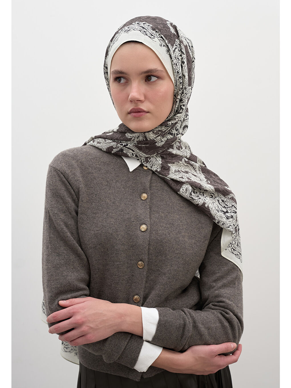 Bej Wıld Paısley Desen Şal Vizon-1